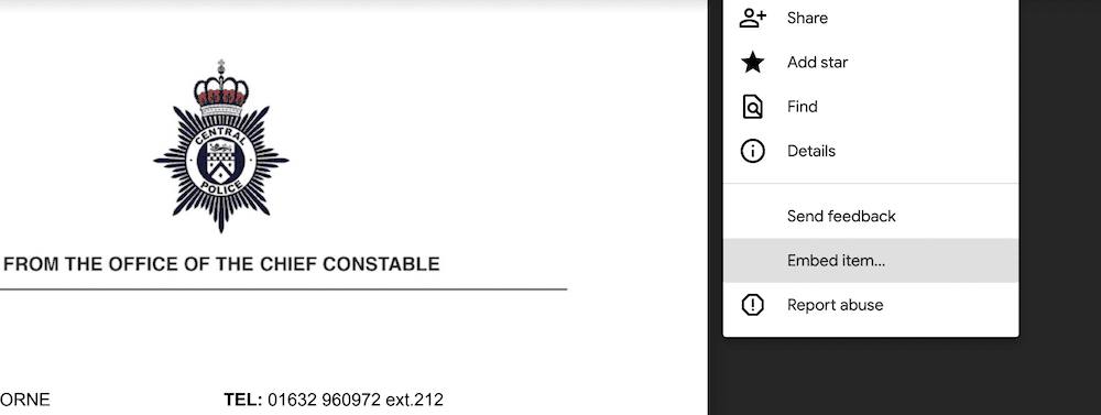Elemento incrustado… en la opción de Google Drive.
