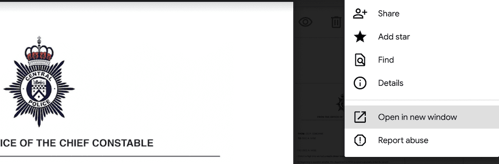 Abrir en una nueva opción de ventana en Google Drive.