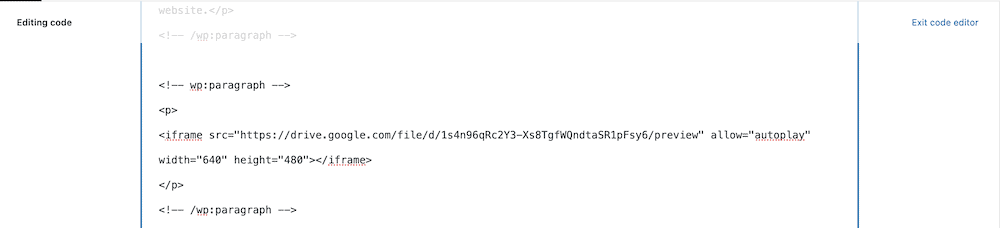 Agregar código HTML al editor de código de WordPress.