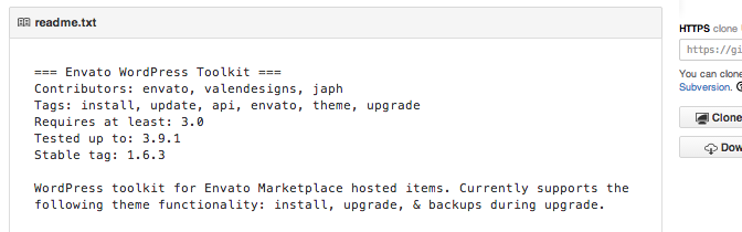 Kit de herramientas de Envato WordPress GitHub
