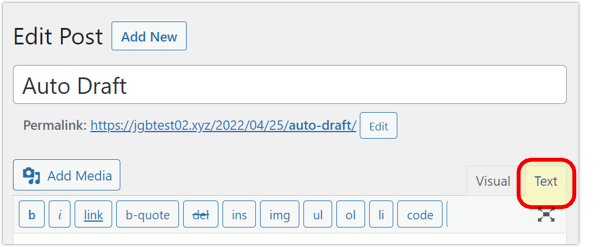 Editor clásico, pestaña de texto.