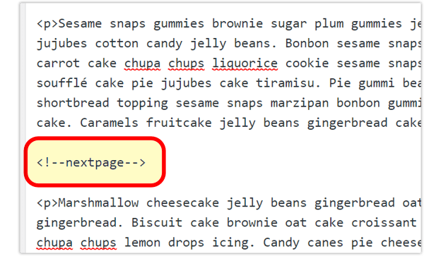 Editor clásico con código divisor de página insertado.