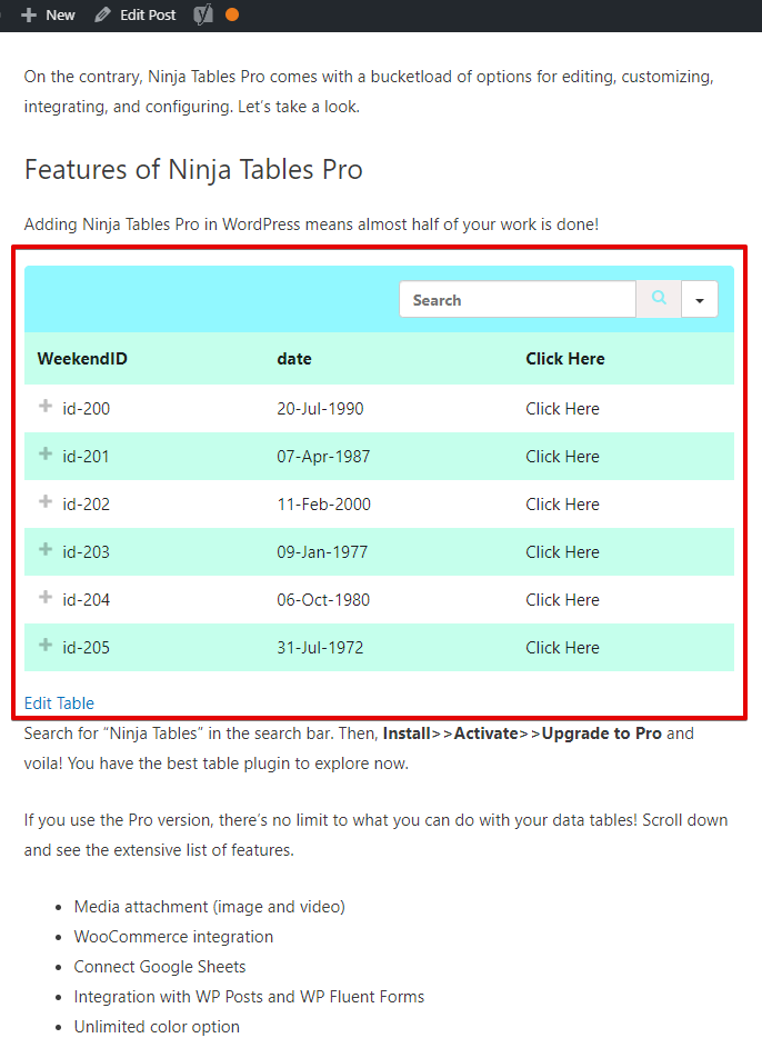 Ninja Tables Tablas de datos en línea