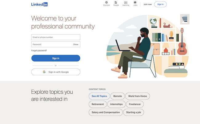 Una foto de la interfaz de usuario del sitio web de LinkedIn