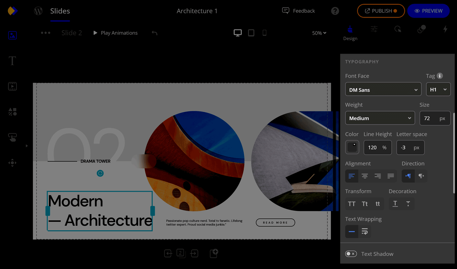 Configuración de tipografía de Depicter