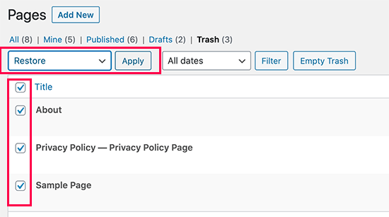 Cómo recuperar y restaurar páginas eliminadas en WordPress