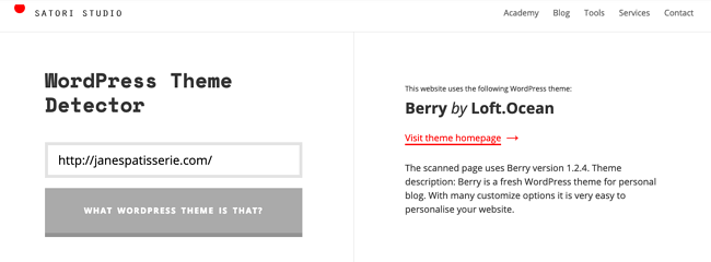 Resultado de búsqueda para http://janespatisserie.com/ en WP Theme Detector por Satori