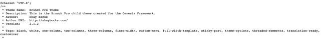 Bloque de encabezado de tema Just Homemade que contiene información sobre Brunch Pro Theme