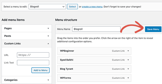 Cómo agregar un blogroll a su sitio de WordPress (sin complemento)