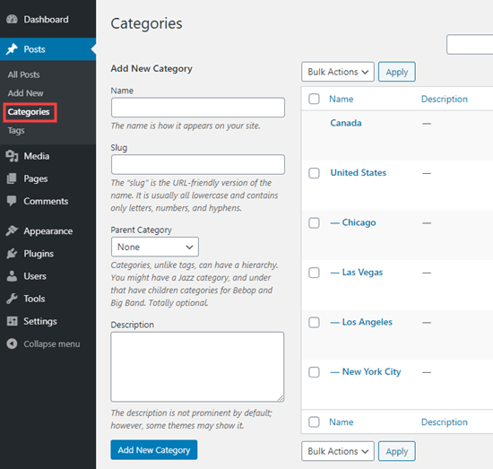 Cómo agregar categorías y subcategorías en WordPress
