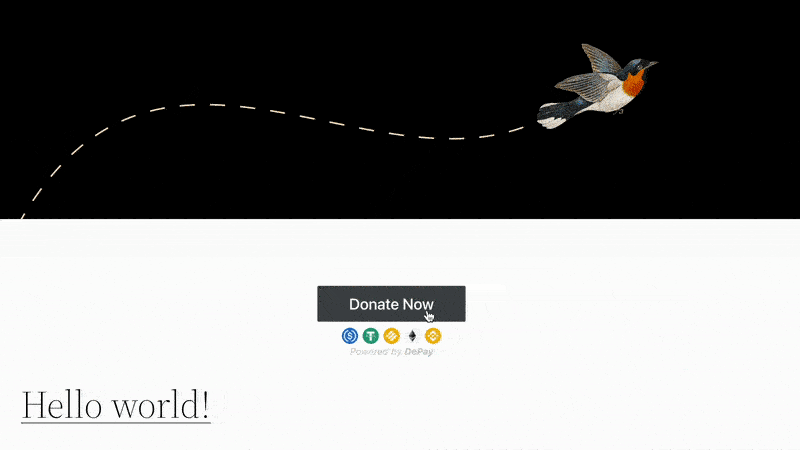 Usuario que realiza una donación de billetera criptográfica a través de una ventana emergente de donación en el sitio de WordPress creado con el complemento DePay Donations