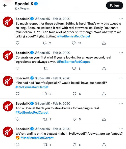 Campaña publicitaria de Special K en Twitter que impulsa el anuncio televisivo en 92 premios de la academia