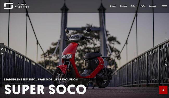 Ejemplo de un sitio web con un folleto: Super Soco tiene un control deslizante de imágenes para mostrar tantos productos como sea posible
