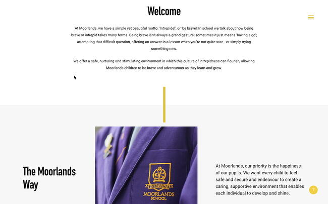 ejemplo de sitio web de folleto: Moorlands School anima a los visitantes a aprender sobre la cultura escolar
