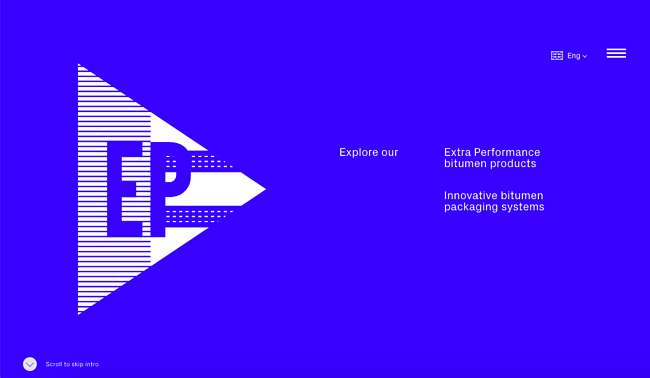 ejemplo de sitio web de folleto: página de inicio de Ep Bitumen que invita a los visitantes a explorar sus servicios