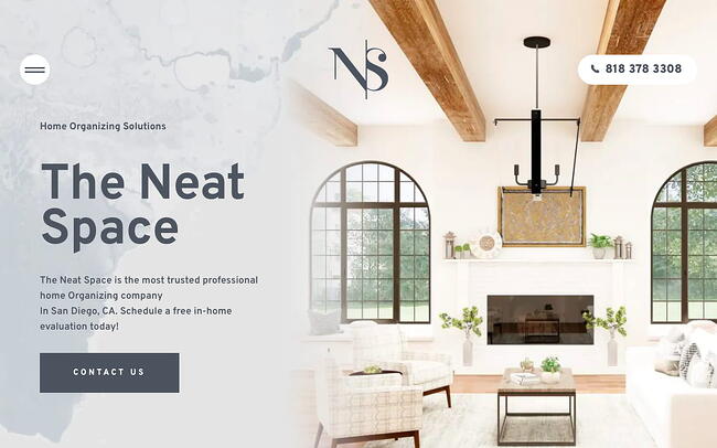 ejemplo de sitio web de folleto: The Neat Space de CTA para contactar