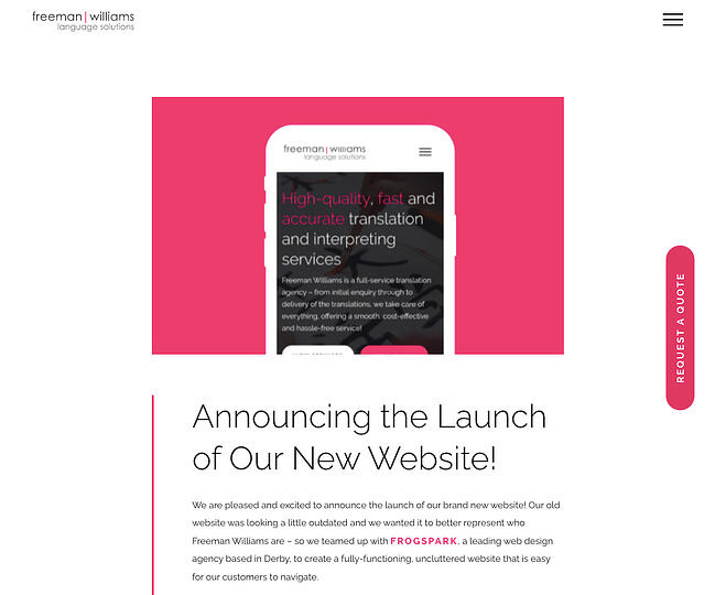 Publicación de blog de Freeman Williams promocionando el nuevo sitio web