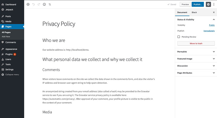 la configuración de privacidad
