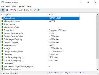 Aplicación BatteryInfoView Vista de información de la batería