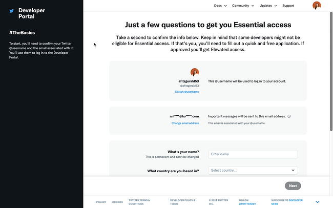 cómo hacer un bot de Twitter paso 1: solicitar acceso para desarrolladores con el acceso necesario