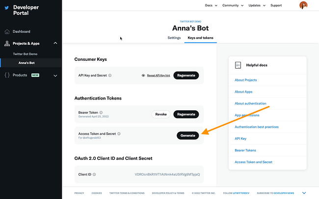cómo hacer un bot de Twitter paso 4: Generar token de acceso y token de acceso secreto para Twitter Bot en el tablero de la aplicación-1