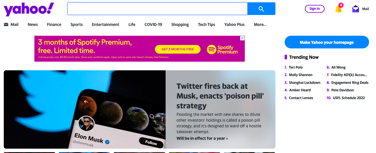 Página de ejemplo de Yahoo PHP