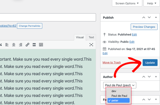 Cómo cambiar el autor de una publicación en WordPress
