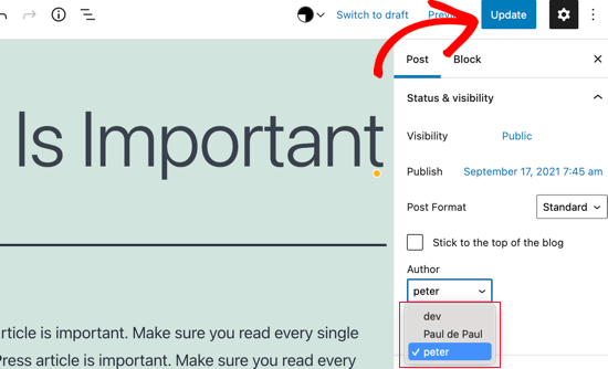 Cómo cambiar el autor de una publicación en WordPress