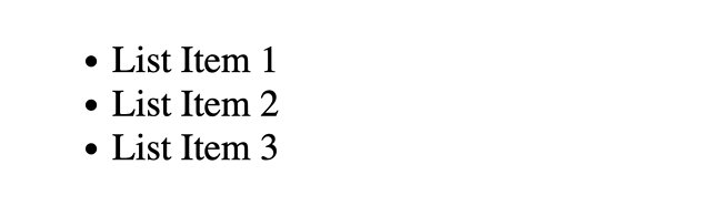 Un ejemplo de una lista HTML desordenada con el estilo predeterminado