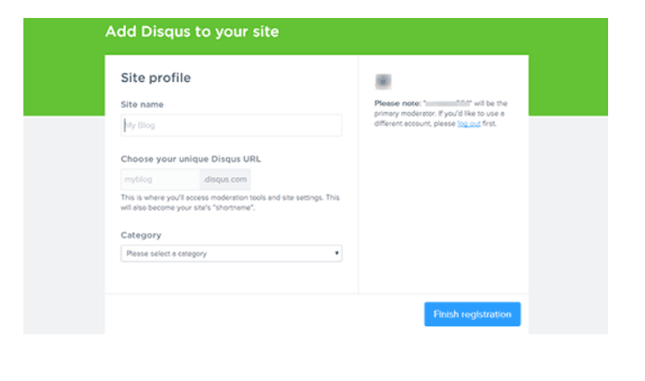 Configurar los detalles del sitio en Disqus