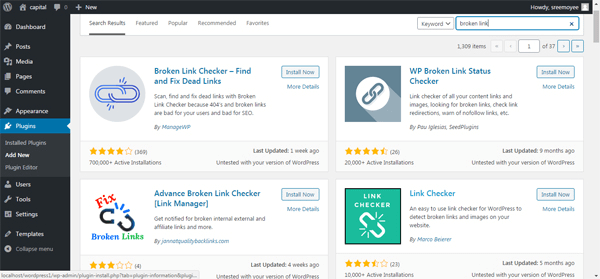 instale el complemento para verificar enlaces rotos en WordPress