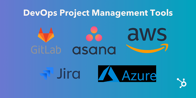 Herramientas de gestión de proyectos DevOps con logotipos de GitLab, Asana, AWS, Jira y Azure