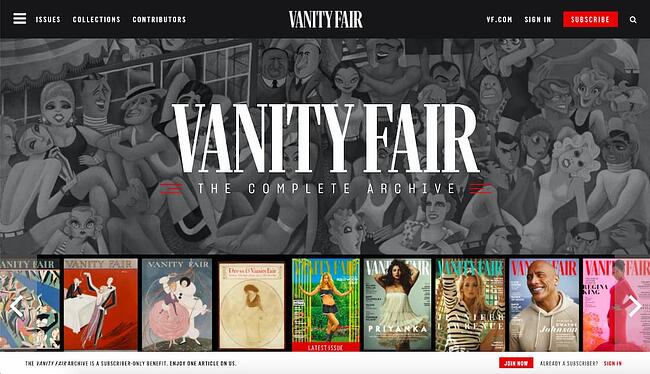 Un sitio de archivo de Vanity Fair creado con AngularJS carga rápidamente contenido de décadas atrás