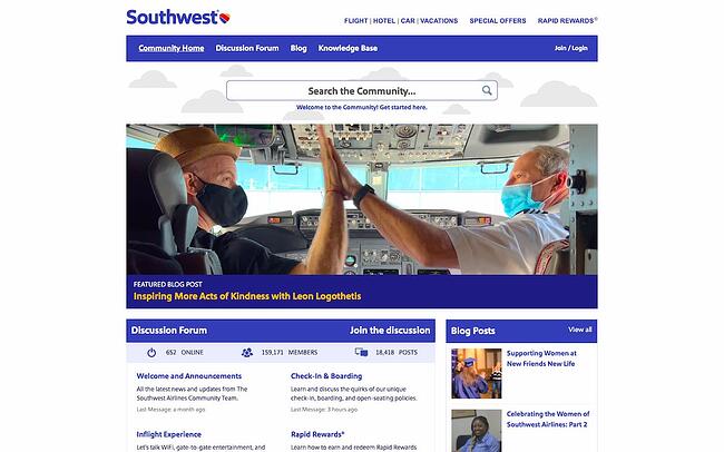 El sitio de la comunidad de Southwest creado con AngularJS tiene miles de debates en foros y publicaciones de blog.