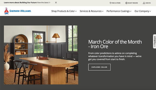 Basado en AngularJS, Sherwin Williams presenta el color del mes y otro contenido dinámico