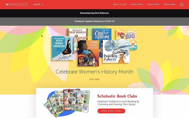 Creado con AngularJS, Scholastic tiene contenido dinámico para padres, niños y escuelas