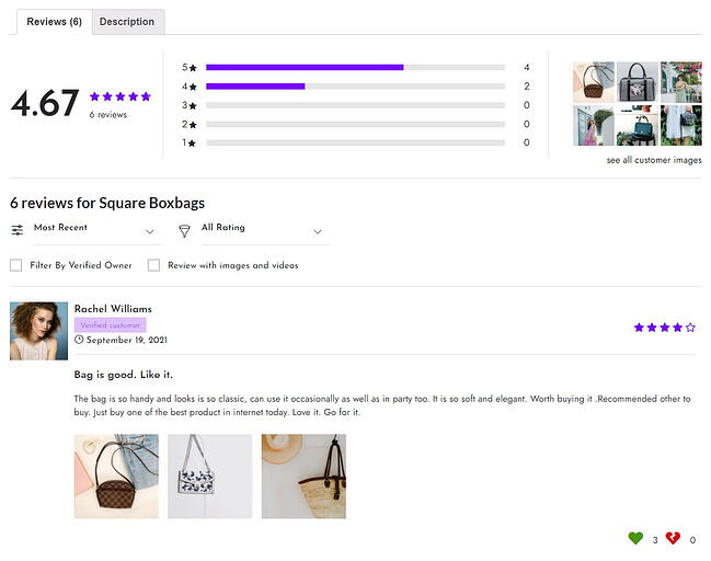 Página del producto con reseñas de clientes y calificaciones de estrellas creadas con Smart Product Review para el complemento WooCommerce