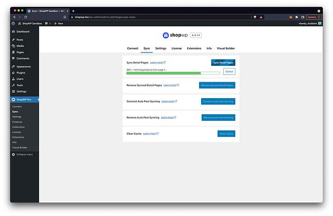 La tienda Shopify se sincroniza con WordPress en el panel de administración usando el complemento de Shopify para wordpress