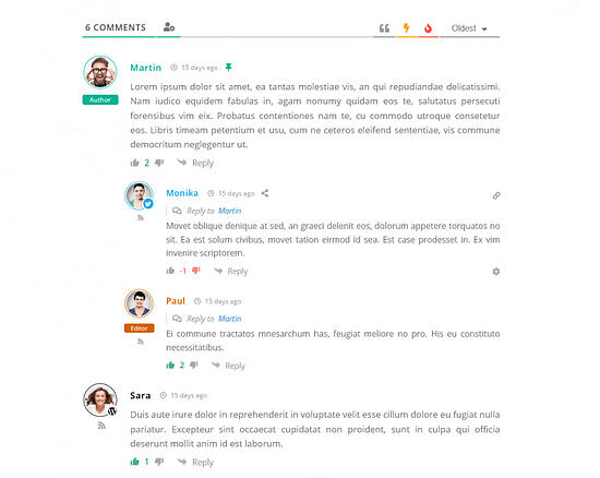 un hilo de comentarios de ejemplo en el complemento de comentarios de wordpress wpdiscuz