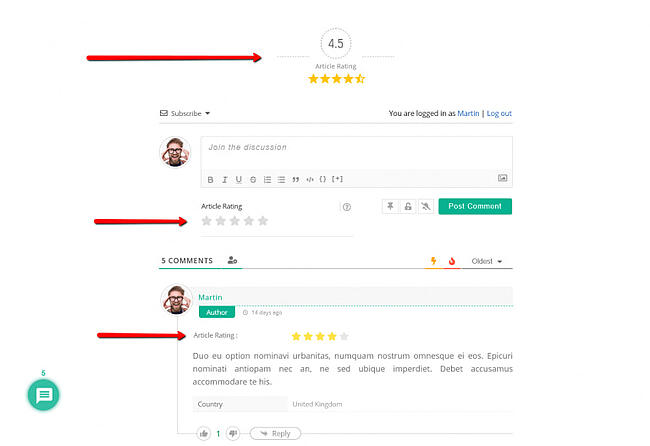 calificaciones de estrellas en el complemento de comentarios de wordpress wpdiscuz