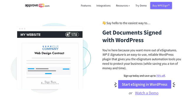 Complementos de firma de WordPress: página de producto de firma wp e