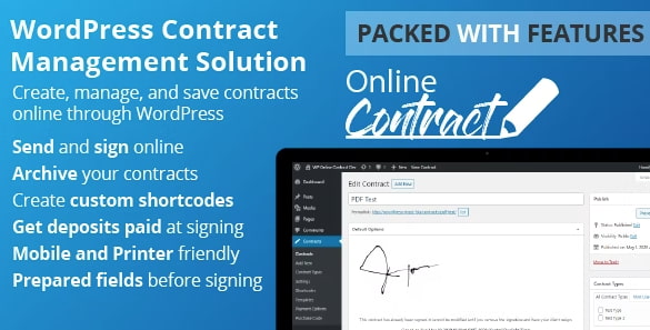 Complementos de firma de WordPress: página de producto en línea de contrato de wp