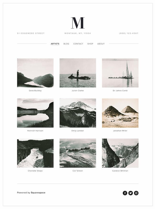 la plantilla de Squarespace Montauk usada en exceso que usan muchos fotógrafos