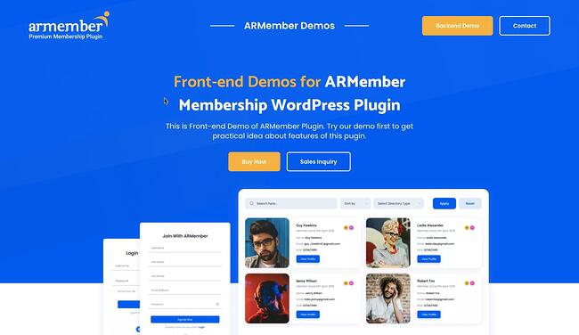 BuddyBoss ARMember alternativo con página de inicio de sesión de demostración para membresía y perfiles de usuario
