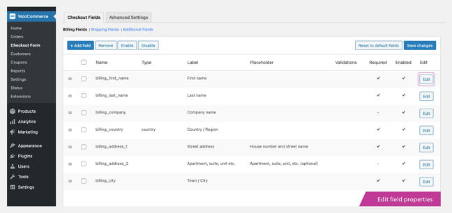7 campos de facturación agregados con el editor de campos de pago para WooCommerce