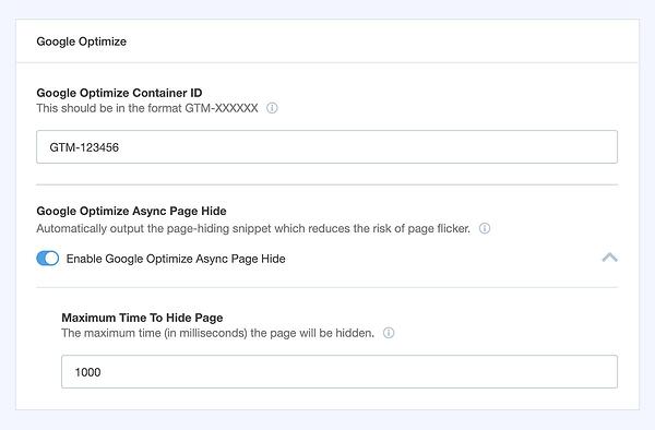 panel de configuración de optimización de google en el complemento monsterinsights