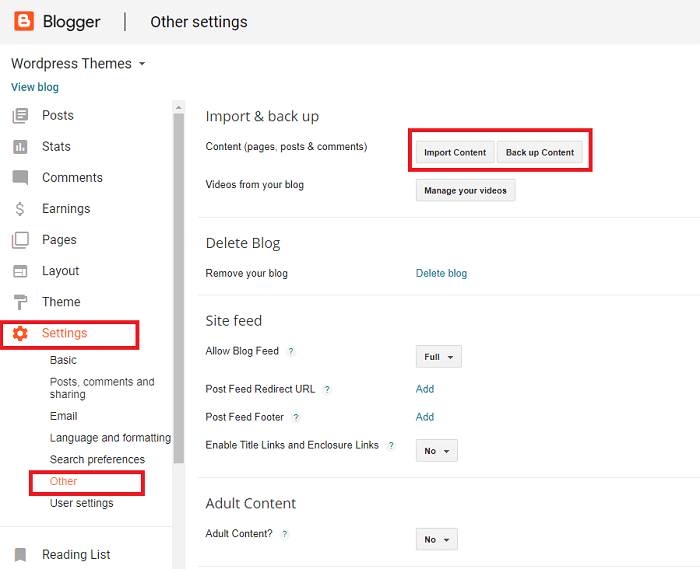 Exportar contenido existente de Blogger