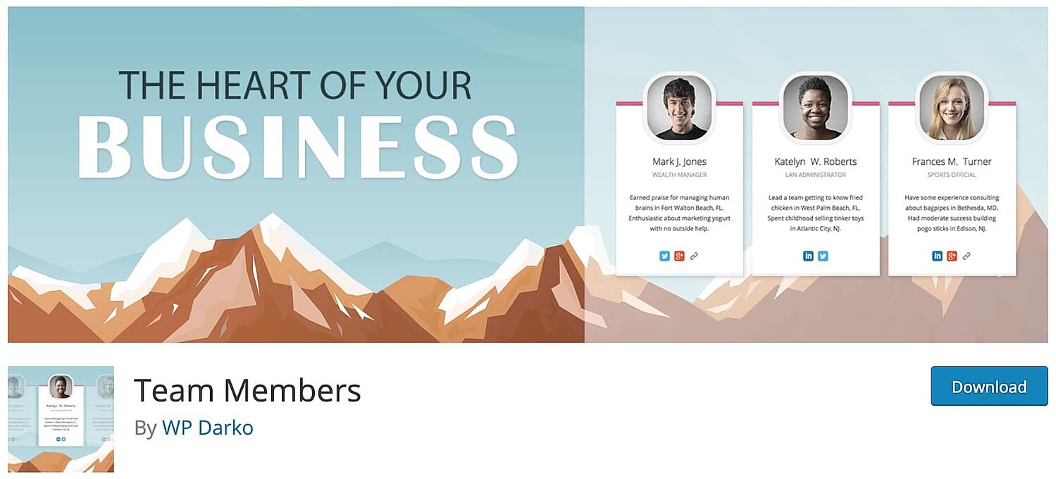 página de producto para el complemento de miembros del equipo de wordpress Miembros del equipo