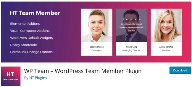 página del producto para el complemento de wordpress WP Team