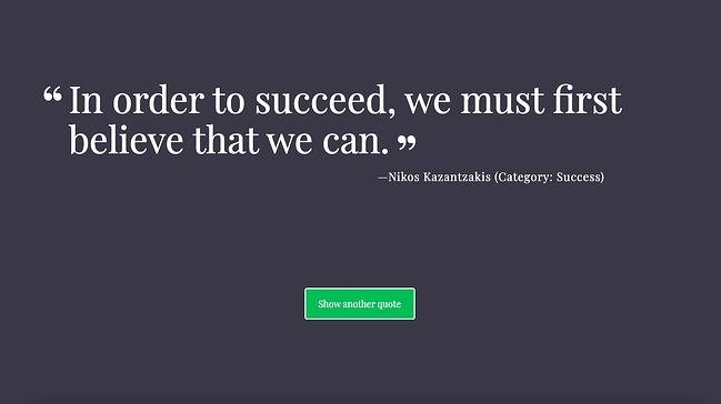Captura de pantalla de una vista previa del repositorio de GitHub en vivo para un generador de cotizaciones aleatorias.
